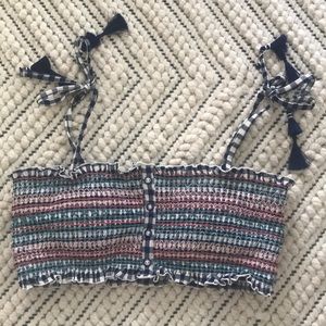 Red Carter smocked swim top